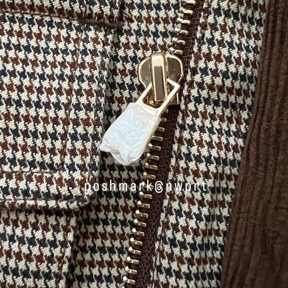 Sandro Bastille Plaid Quilted Barn Coat Field Zip Up Jacket 34 XS 0 Brown - Picture 7 of 16